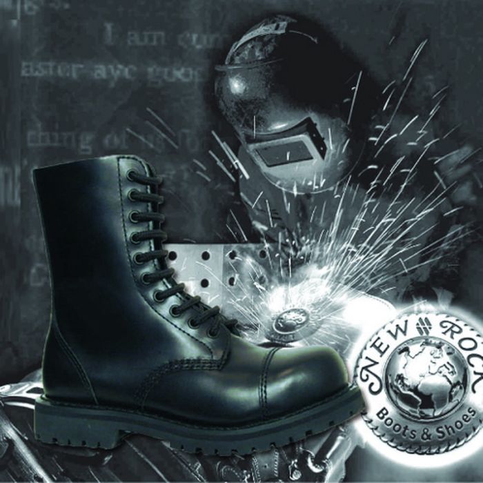 New Rock Mili 1 Antic Negro – schwarzer Rangerstiefel mit Profilsohle