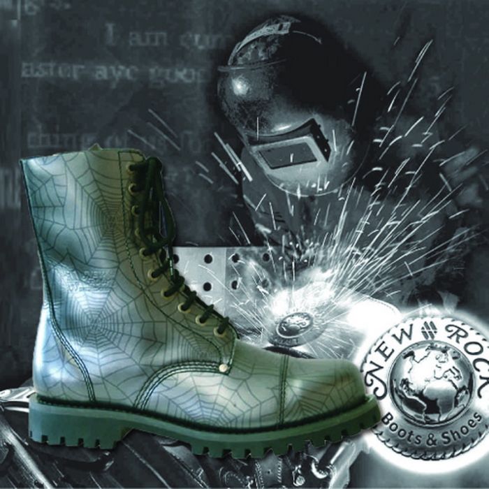 New Rock Mili 1 Arana Anthrazit – Rangerstiefel mit Spinnennetz-Muster
