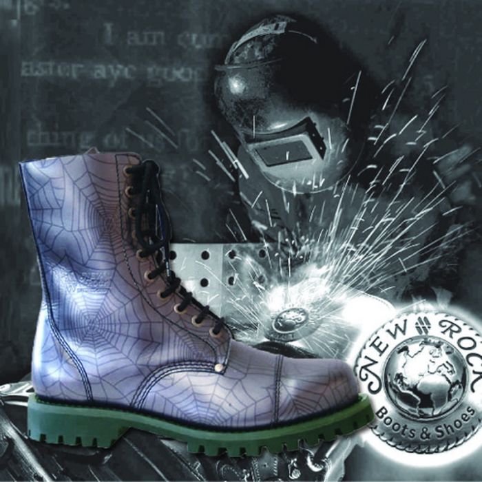 New Rock Mili 1 Arana Lila – Rangerstiefel mit Spinnennetz-Muster