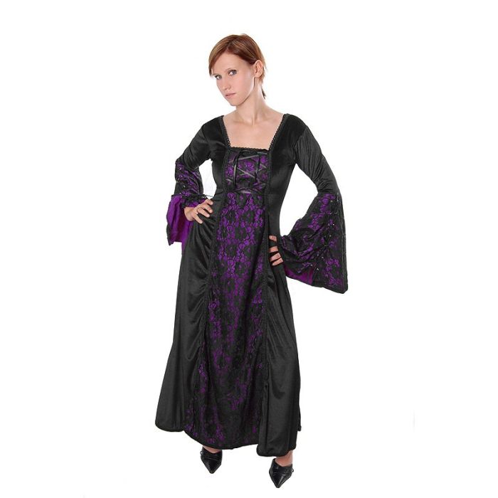 Gothic Mittelalter Samtkleid Schwarz-Lila | LARP Gothic