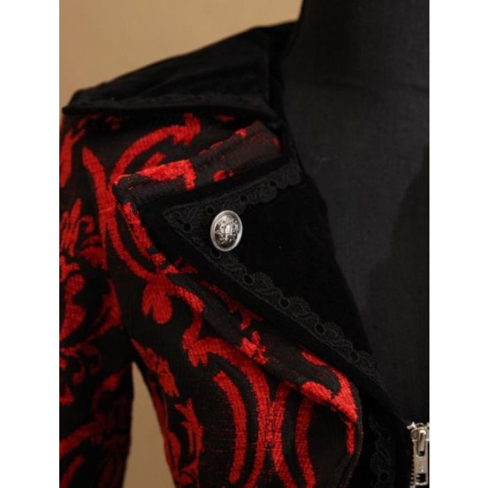 Steampunk Damenweste Brokat rot mit Samt schwarz