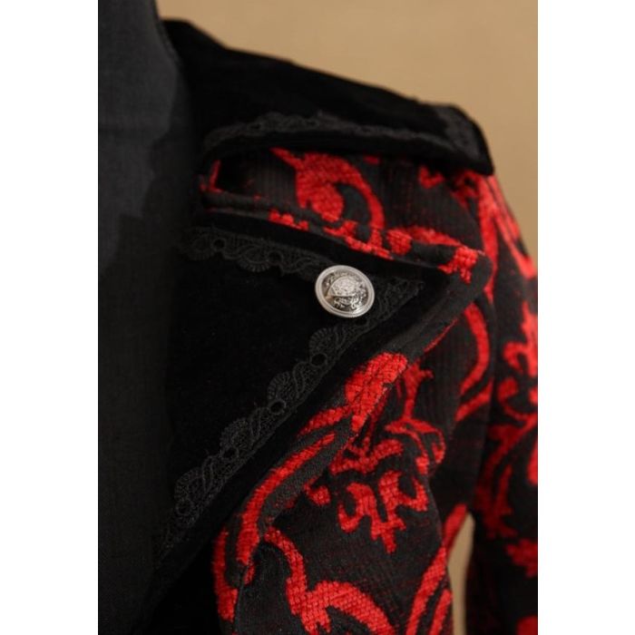 Steampunk Damenweste Brokat rot mit Samt schwarz