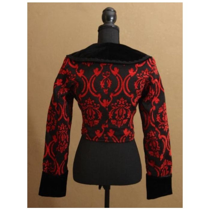 Steampunk Damenweste Brokat rot mit Samt schwarz