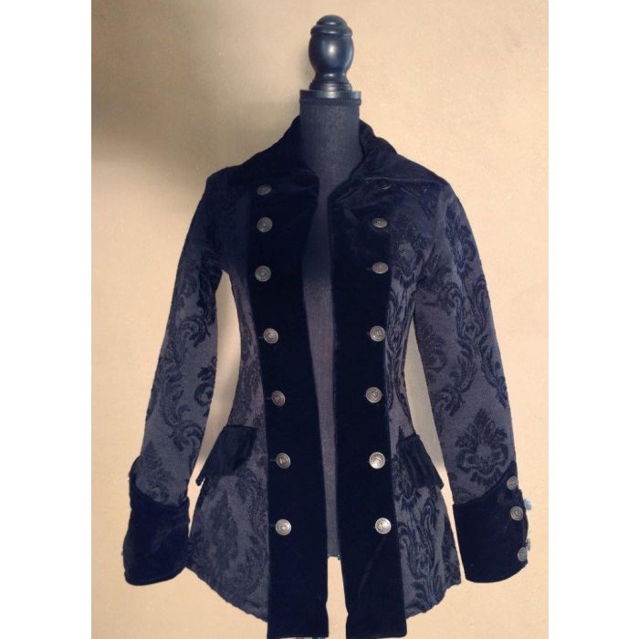 Steampunk Mantel Damen Gehrock Piratenmantel Brokat schwarz Brokade gothic kurz