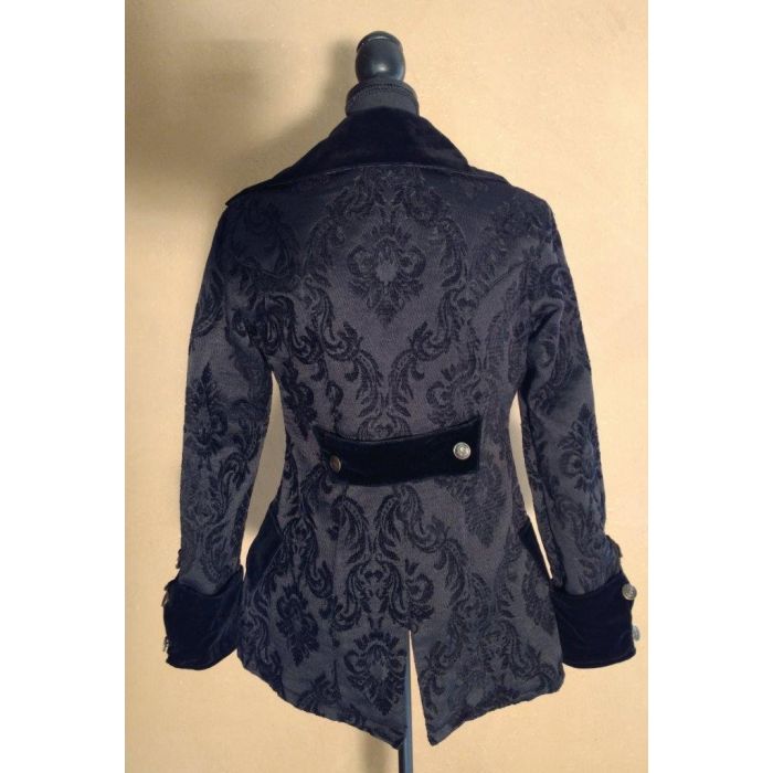 Steampunk Mantel Damen Gehrock Piratenmantel Brokat schwarz Brokade gothic kurz