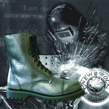 New Rock Mili 1 Arana Anthrazit – Rangerstiefel mit Spinnennetz-Muster