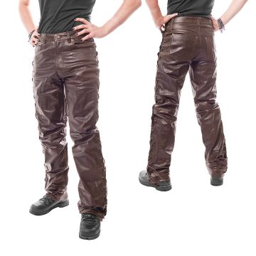 Leder schnuerjeans Lederhose braun Nappa