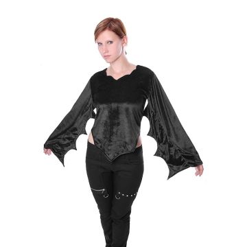 Gothic Oberteil aus Samt mit Fledermaus Ärmeln schwarz Mittelalter Bluse