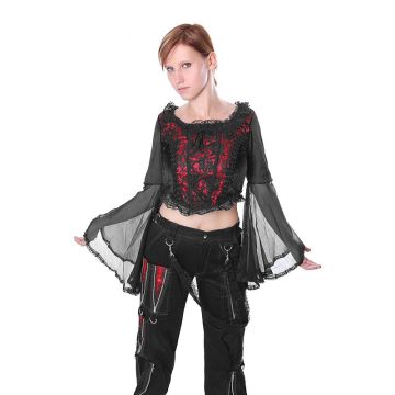 Gothic Mittelalter Oberteil schwarz mit rotem Satin und Spitze an den Ärmeln