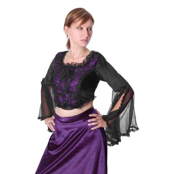 Gothic Oberteil larp schwarz mit lila Satin und Spitze an den Ärmeln