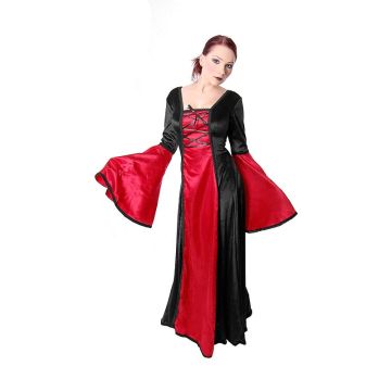 Gothic Mittelalter Samtkleid schwarz mit rot Larp Barock