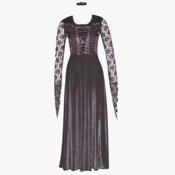 langes schwarzes Kleid mit Spitzenärmel