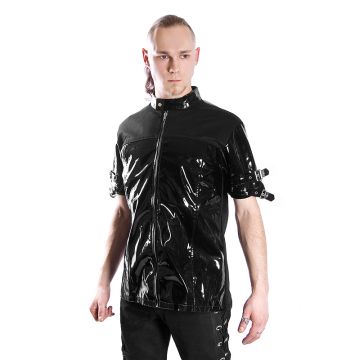 Schwarzes Lack Hemd mit hohen Kragen