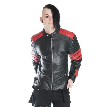 Herren Motorradjacke 100 % Leder, mit roten Streifen