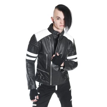 Damen Motorradlederjacke, 100 % Leder, mit weißen Streifen