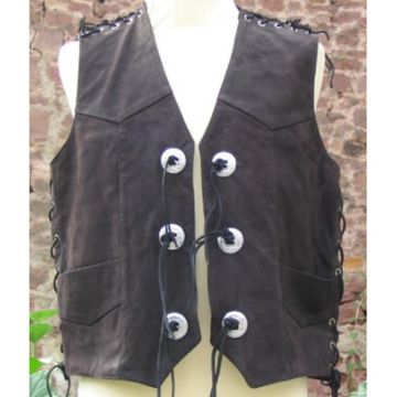 Lederweste aus nubuck braun mit Seiten und Schulterschnürung und