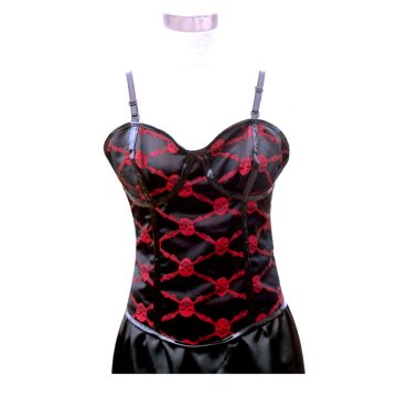 Ggothic Oberteil Top schwarz mit Totenkopf rot Spagettiträger