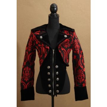 Steampunk Damenweste Brokat rot mit Samt schwarz