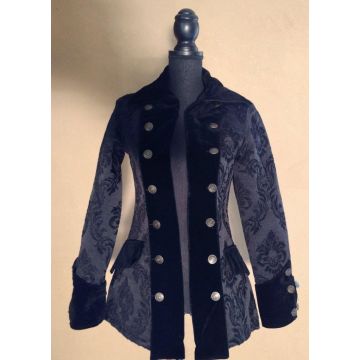 Steampunk Mantel Damen Gehrock Piratenmantel Brokat schwarz Brokade gothic kurz