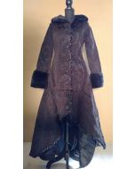 Steampunk Mantel Damen Brokat viktorianisches Muster mit Kunstfellkragen braun