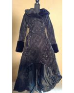 Steampunk Mantel Damen Brokat viktorianisches Muster mit Kunstfellkragen gothic