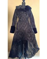Steampunk Mantel Damen Brokat viktorianisches Muster mit Kunstfellkragen gothic