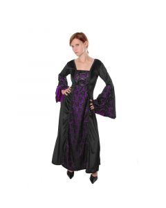 Gothic Mittelalter Samtkleid schwarz mit lila Spitze Larp