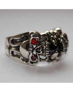 Skullring mit roten Auge echt 925 Sterling Silber