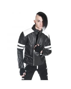 Damen Motorradlederjacke, 100 % Leder, mit weißen Streifen